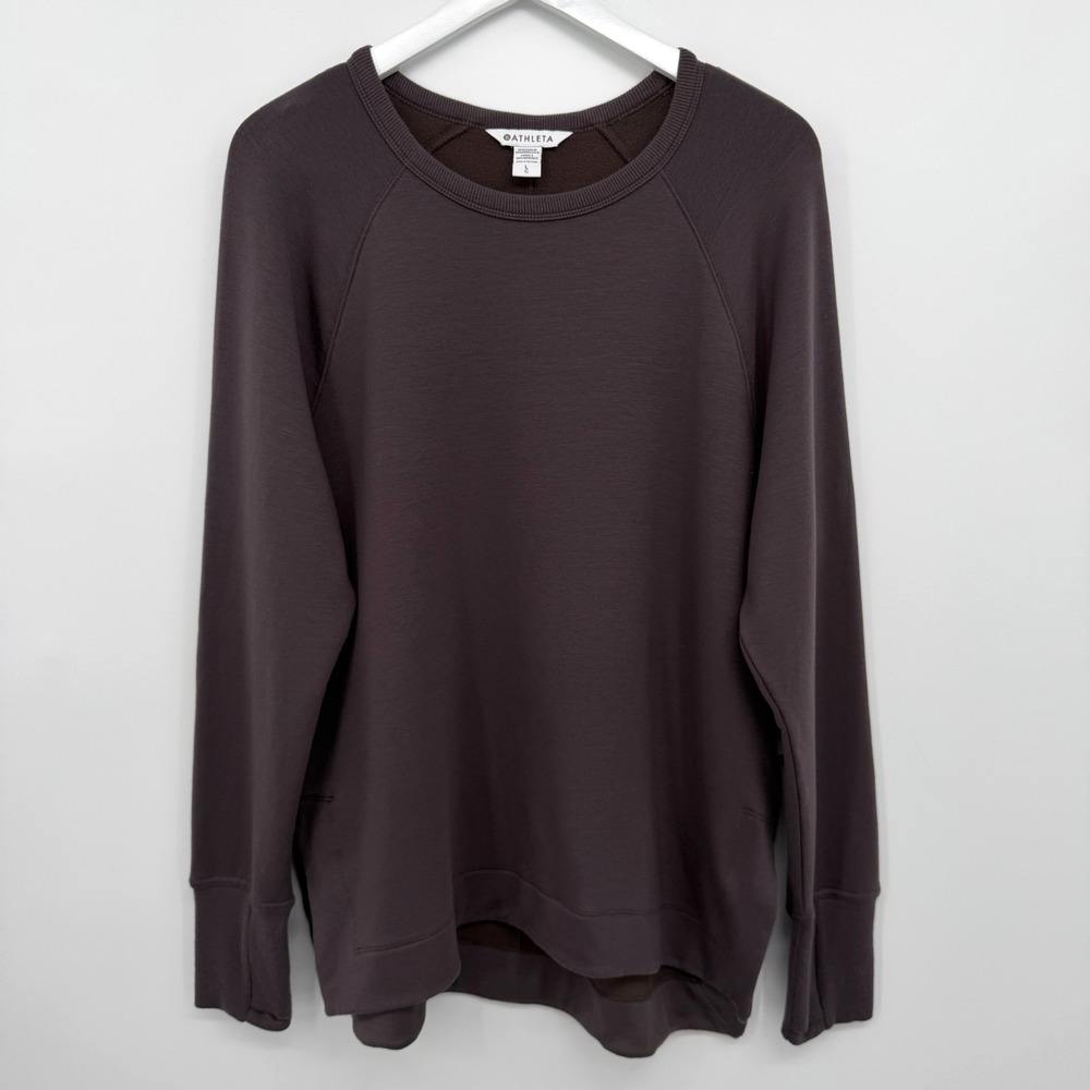Athleta Coaster Luxe Recover Sweatshirt Large Truffle Brown Pullover Minimalist